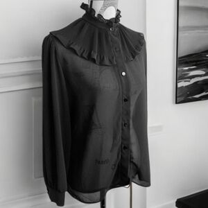 Elegant collar black blouse MEDIUM